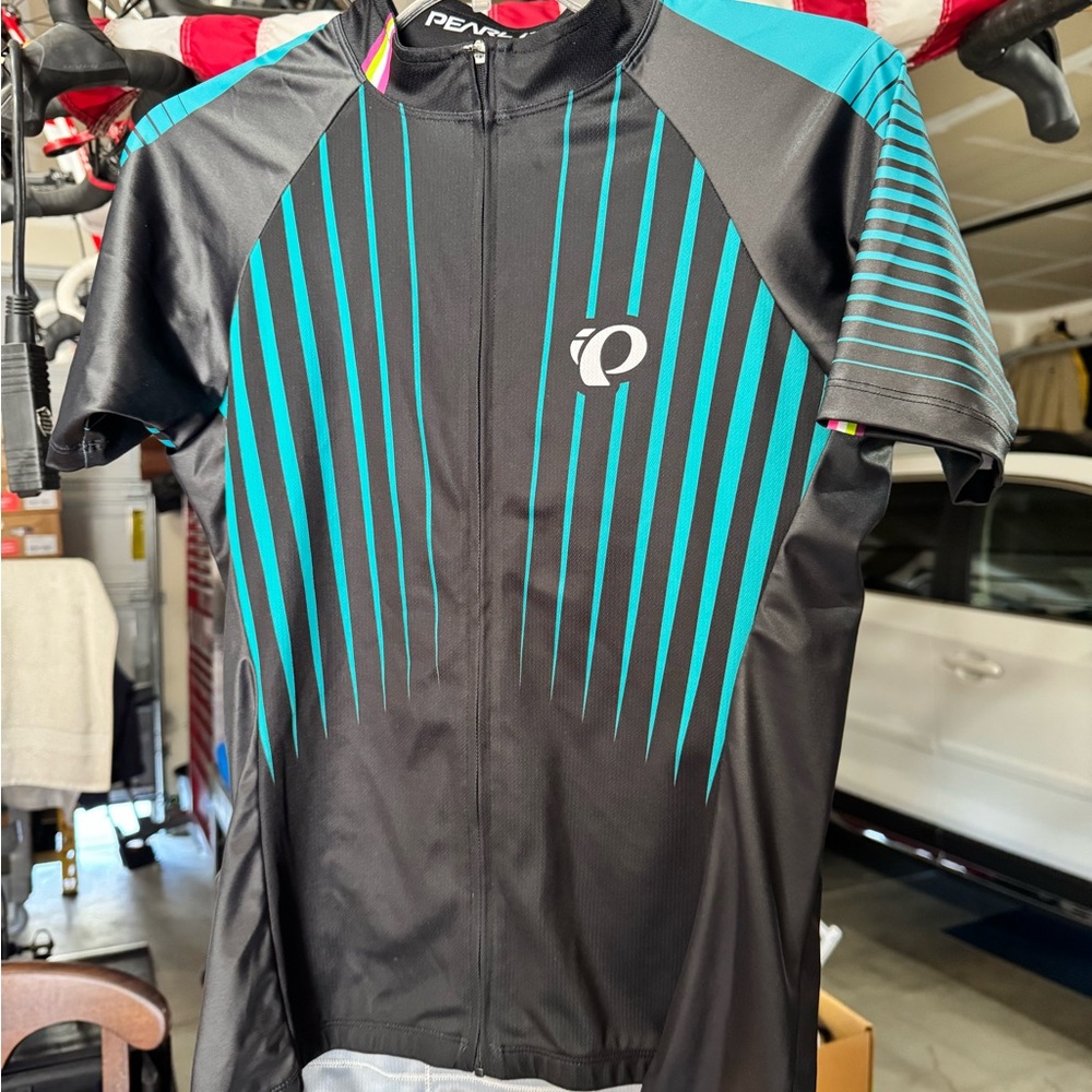 Pearl Izumi Black and Teal Striped Jersey